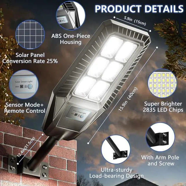 Alt view image 4 of 7 - TENKOO Solar Street Light Outdoor 25000LM Motion Sensor Lamp Waterproof IP66 Security Powered for Dusk Dawn Court and Parking Lot Solar Flood Lights Commercial Streetlight