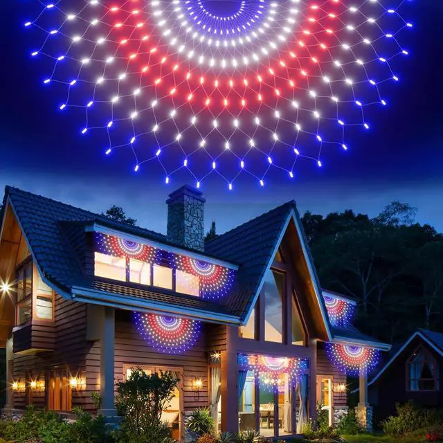 Main image of Leisure world 3 Pack 150 LED American Flag Banner Lights,Super Bright USA Half Fan Flag String Lights, Waterproof Patriotic Decoration for Independence Day (July 4th) Memorial Day, Christmas&Party