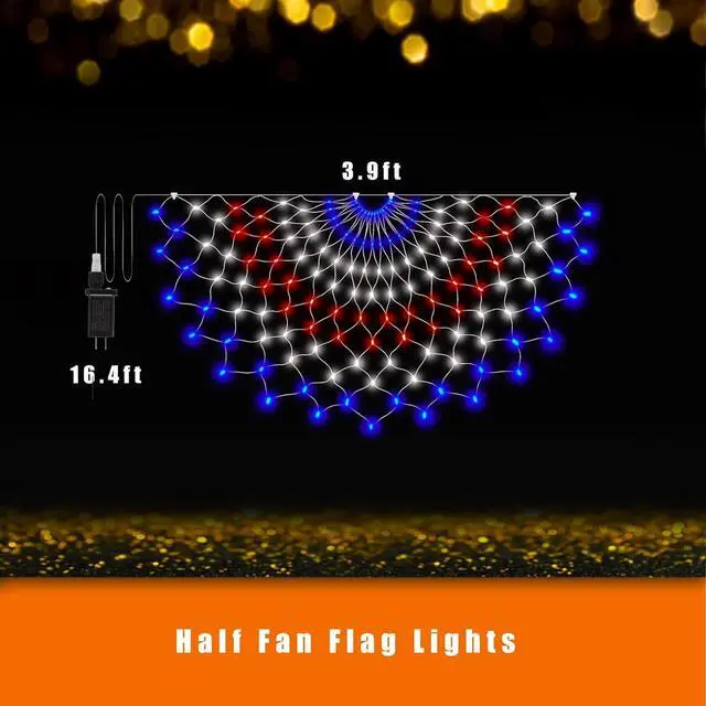 Alt view image 4 of 6 - Leisure world 3 Pack 150 LED American Flag Banner Lights,Super Bright USA Half Fan Flag String Lights, Waterproof Patriotic Decoration for Independence Day (July 4th) Memorial Day, Christmas&Party