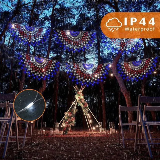 Alt view image 3 of 6 - Leisure world 3 Pack 150 LED American Flag Banner Lights,Super Bright USA Half Fan Flag String Lights, Waterproof Patriotic Decoration for Independence Day (July 4th) Memorial Day, Christmas&Party