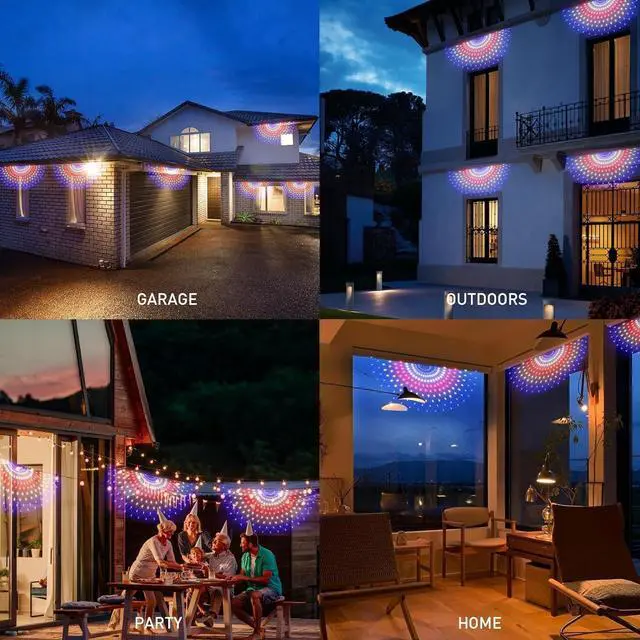 Alt view image 5 of 6 - Leisure world 3 Pack 150 LED American Flag Banner Lights,Super Bright USA Half Fan Flag String Lights, Waterproof Patriotic Decoration for Independence Day (July 4th) Memorial Day, Christmas&Party