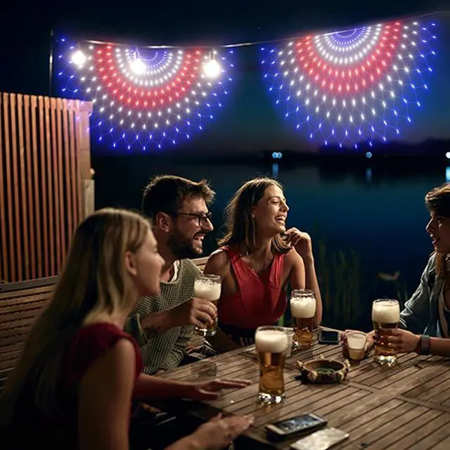 Alt view image 6 of 6 - Leisure world 3 Pack 150 LED American Flag Banner Lights,Super Bright USA Half Fan Flag String Lights, Waterproof Patriotic Decoration for Independence Day (July 4th) Memorial Day, Christmas&Party