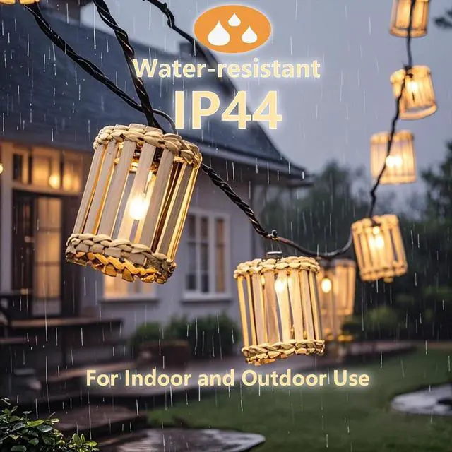 Alt view image 4 of 7 - Outdoor-String-Lights-Waterproof, Bamboo Lantern String Lights for Patio, Garden, Porch, Balcony, Gazebo Decorative (Bamboo)