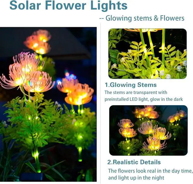 Alt view image 2 of 6 - Solar Garden Lights, Solar Flowers Lights with Glowing Flowers & Stems, Upgraded Solar Panel, Outdoor Lights for Garden Decoration,Yard Decor and Gift for Mother (4 Pack)