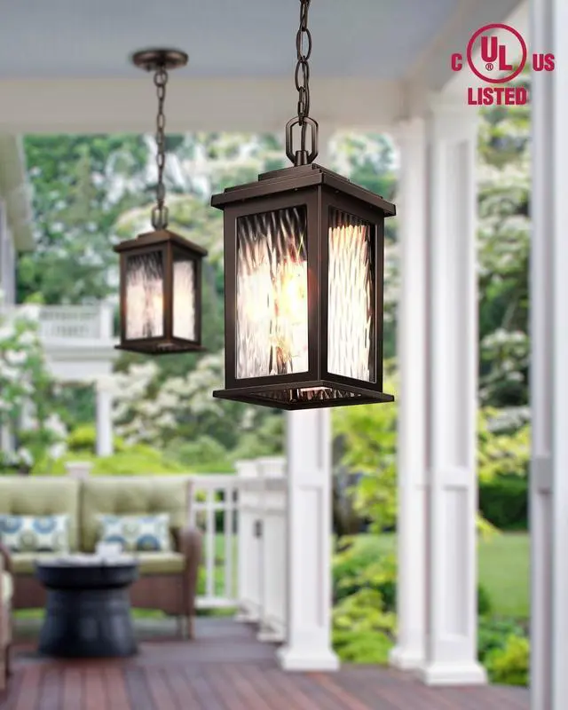 Alt view image 2 of 7 - VIANlS Oil Rubbed Bronze Outdoor Pendant Light, 1 Pack Outdoor Chandelier for Porch, Hanging Outside Lights Lantern with Adjustable Chain, Anti-Rust ORB Porch Lights Exterior Ceiling Fixtures