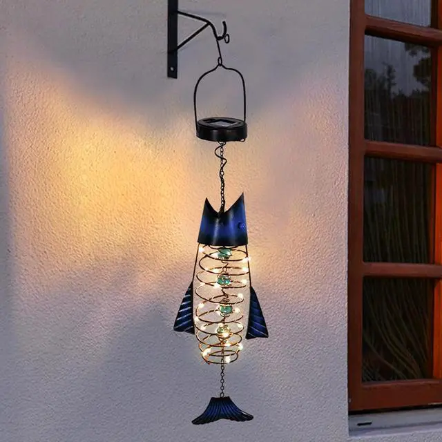Main image of HONGLAND 2 Pack Solar Lantern Outdoor - Metal Fish Hanging Decoration - Waterproof Warm LED Lights Outside - Unique Gifts for Garden Man Women Holiday Days, Birthdays, Attractive Addition to Yard Art