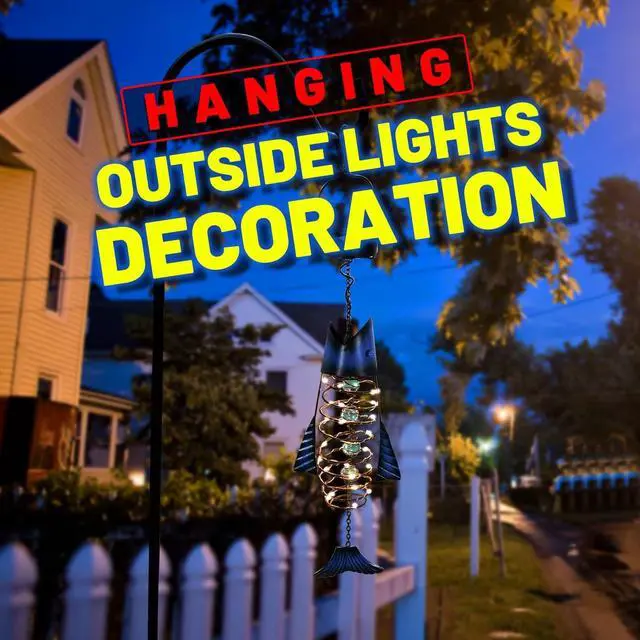 Alt view image 4 of 7 - HONGLAND 2 Pack Solar Lantern Outdoor - Metal Fish Hanging Decoration - Waterproof Warm LED Lights Outside - Unique Gifts for Garden Man Women Holiday Days, Birthdays, Attractive Addition to Yard Art