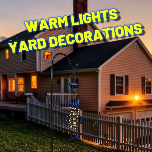 Alt view image 3 of 7 - HONGLAND 2 Pack Solar Lantern Outdoor - Metal Fish Hanging Decoration - Waterproof Warm LED Lights Outside - Unique Gifts for Garden Man Women Holiday Days, Birthdays, Attractive Addition to Yard Art