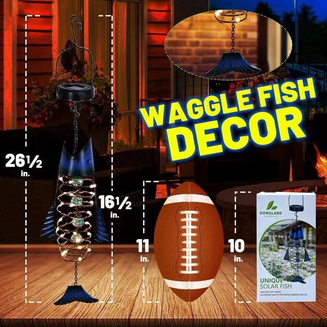 Alt view image 7 of 7 - HONGLAND 2 Pack Solar Lantern Outdoor - Metal Fish Hanging Decoration - Waterproof Warm LED Lights Outside - Unique Gifts for Garden Man Women Holiday Days, Birthdays, Attractive Addition to Yard Art