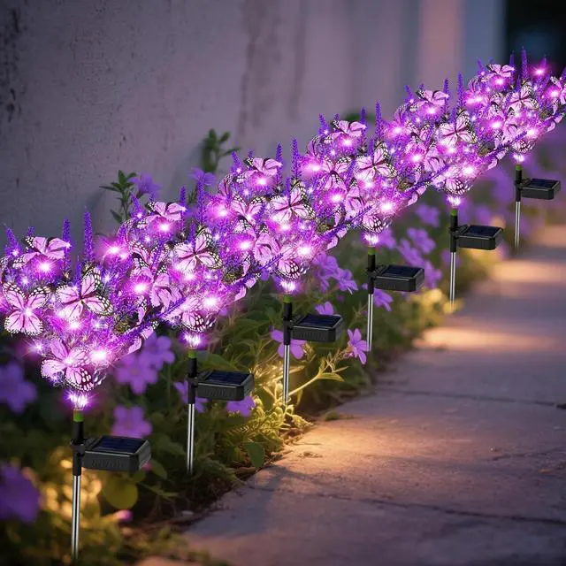 Main image of Solar Garden Lights Outdoor 6 Pack Lavender Butterfly Lights, Solar Artificial Flower Outdoor Waterproof Decoration Gardening Gifts for Women, Yard Patio Pathway Lawn Courtyard Decoration