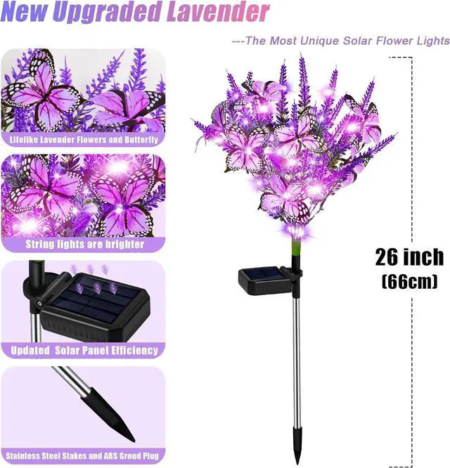 Alt view image 4 of 7 - Solar Garden Lights Outdoor 6 Pack Lavender Butterfly Lights, Solar Artificial Flower Outdoor Waterproof Decoration Gardening Gifts for Women, Yard Patio Pathway Lawn Courtyard Decoration