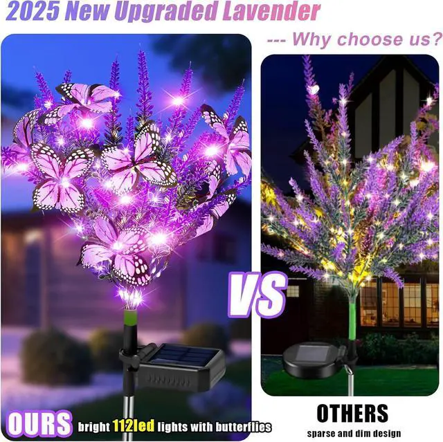 Alt view image 3 of 7 - Solar Garden Lights Outdoor 6 Pack Lavender Butterfly Lights, Solar Artificial Flower Outdoor Waterproof Decoration Gardening Gifts for Women, Yard Patio Pathway Lawn Courtyard Decoration
