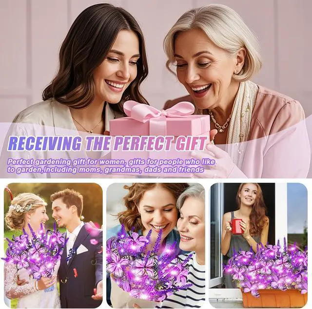 Alt view image 5 of 7 - Solar Garden Lights Outdoor 6 Pack Lavender Butterfly Lights, Solar Artificial Flower Outdoor Waterproof Decoration Gardening Gifts for Women, Yard Patio Pathway Lawn Courtyard Decoration