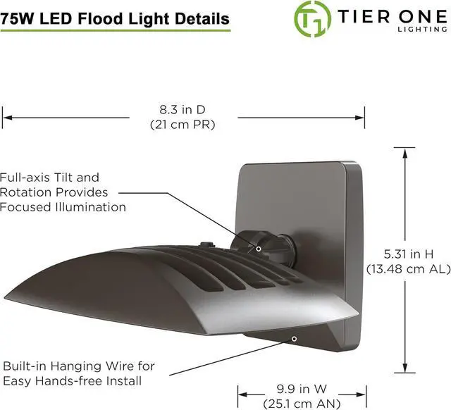Alt view image 2 of 7 - LED Outdoor Flood Light with Dusk to Dawn Photocell 75W Outdoor Security Light for Gardens Yards UL Listed 4000k Residential Full Cutoff Wall Pack 180° Adjustable Knuckle 8400LM Dark Bronze 2 Pack