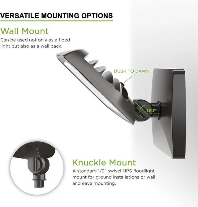 Alt view image 3 of 7 - LED Outdoor Flood Light with Dusk to Dawn Photocell 75W Outdoor Security Light for Gardens Yards UL Listed 4000k Residential Full Cutoff Wall Pack 180° Adjustable Knuckle 8400LM Dark Bronze 2 Pack