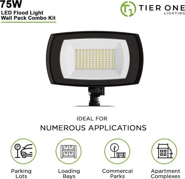 Alt view image 4 of 7 - LED Outdoor Flood Light with Dusk to Dawn Photocell 75W Outdoor Security Light for Gardens Yards UL Listed 4000k Residential Full Cutoff Wall Pack 180° Adjustable Knuckle 8400LM Dark Bronze 2 Pack