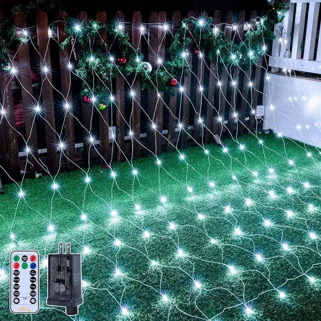 Main image of Ollny Net Lights Outdoor Mesh Lights IP67 Waterproof, 210LED 10x7ft Cool White Christmas Net Lights, Connectable Remote 8 Modes Tree Light for Bushes Shrubs Lawn Indoor Decorations