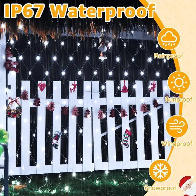 Alt view image 5 of 7 - Ollny Net Lights Outdoor Mesh Lights IP67 Waterproof, 210LED 10x7ft Cool White Christmas Net Lights, Connectable Remote 8 Modes Tree Light for Bushes Shrubs Lawn Indoor Decorations