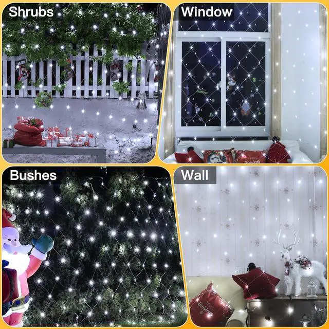 Alt view image 6 of 7 - Ollny Net Lights Outdoor Mesh Lights IP67 Waterproof, 210LED 10x7ft Cool White Christmas Net Lights, Connectable Remote 8 Modes Tree Light for Bushes Shrubs Lawn Indoor Decorations