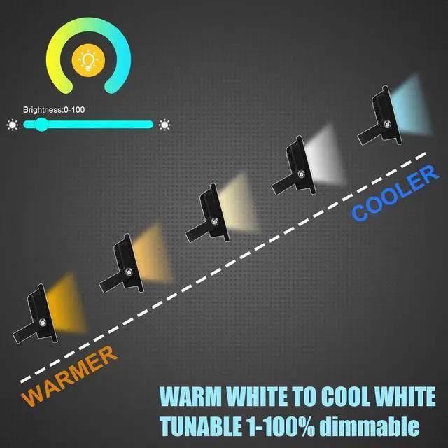 Alt view image 7 of 7 - Led Flood Light 60W, 600W Equivalent 6000 LM Outdoor RGB FloodLight with Remote Control, Stage Light Landscape Lighting 16 Million Colors, DIY Scenes - Timing - Music Sync, 2700K & IP66 (2 Pack)