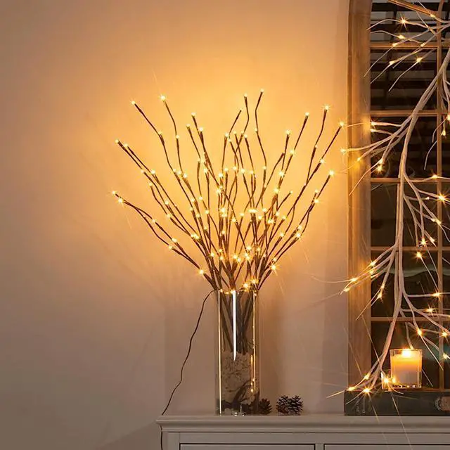 Alt view image 7 of 7 - Vanthylit Set of 2 3PK 30" Brown Lighted Twig Stakes 120 Warm White Pathway Light for Outdoor and Indoor (Vase Excluded)