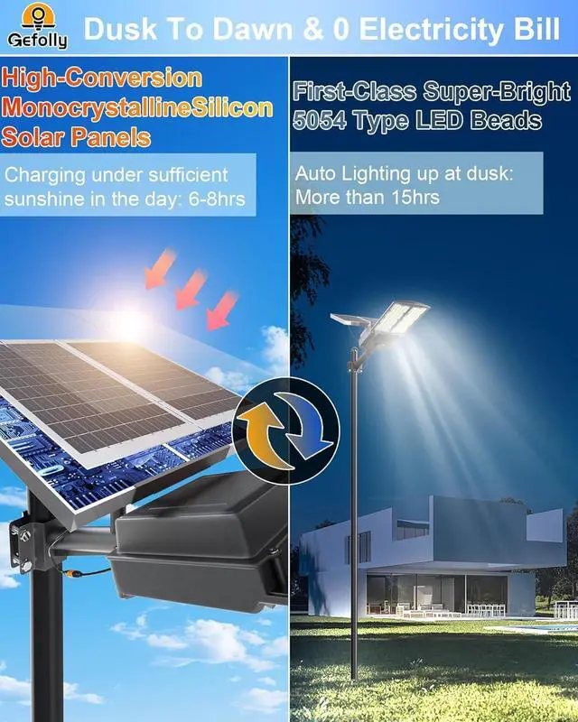 Alt view image 2 of 7 - Gefolly SL-9500W Solar Street Light Outdoor 600000LM Commercial Parking Lot Lights Dusk to Dawn 6500K Flood Security Light IP67 Lamp with Motion Sensor for Basketball Court, Yard, Road