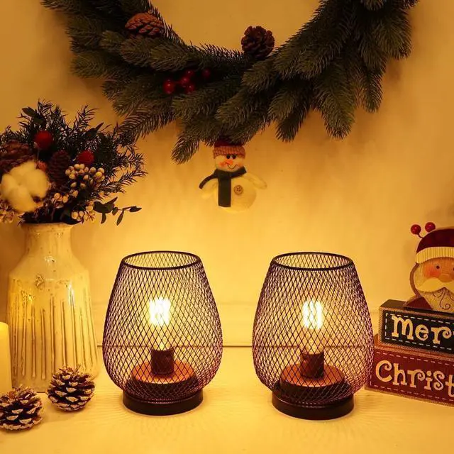 Alt view image 5 of 7 - NEEDOMO 2 Pack Battery Operated Lamp Outdoor Table Lantern, LED Table Lantern with Timer Mode, Vintage Decorative Lights Cordless Lamp Indoor Outdoor Patio Bedroom Living Room with LED Bulb