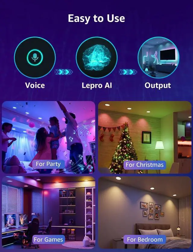Alt view image 3 of 7 - Lepro BR1 AI LED Smart Bulbs - AI Generated Lighting, LightGPM 2 with LLM, LightBeats Music Sync, Voice Control Via App, RGBWW Colors, Compatible with Alexa & Google Assistant, BR30 E26 8W, 4 Packs