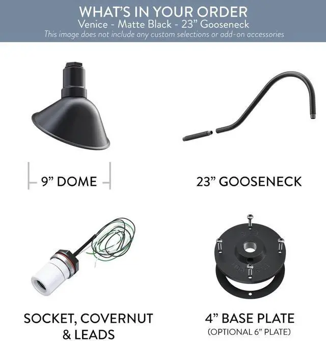 Alt view image 6 of 7 - Steel Lighting Co. Venice Store Sign Light | for Outdoor Restaurant Accent Wall | 9 inch Dome | 23 inch Gooseneck | Made in America | Matte Black Exterior/White Interior