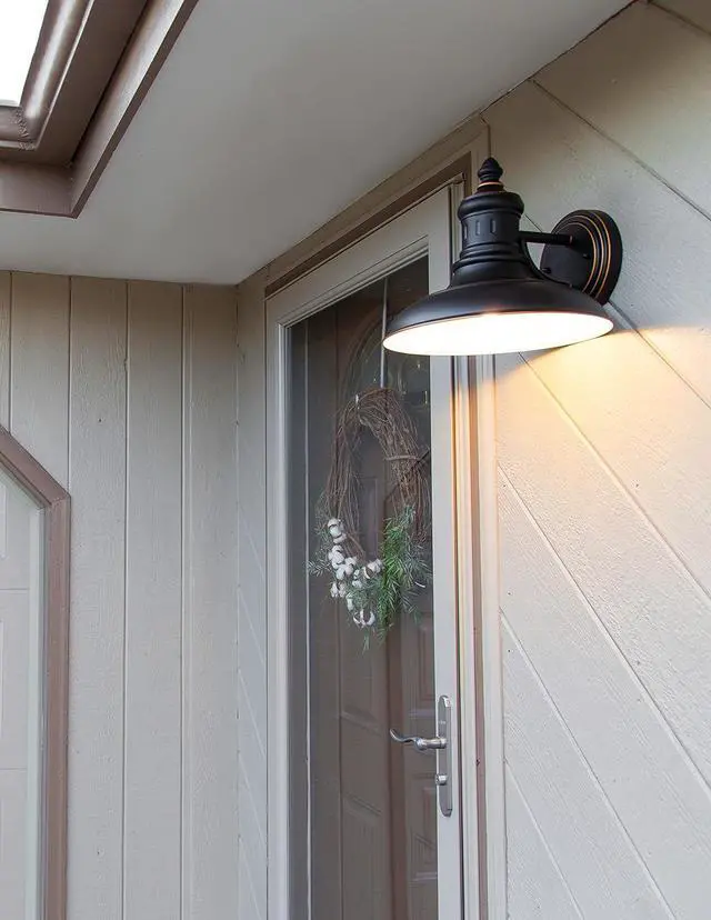 Alt view image 5 of 7 - Design House 516732 Monterey Industrial Modern 1-Light Indoor/Outdoor Wall Mount with Metal Shade for Porch Entryway Barn, Oil Rubbed Bronze