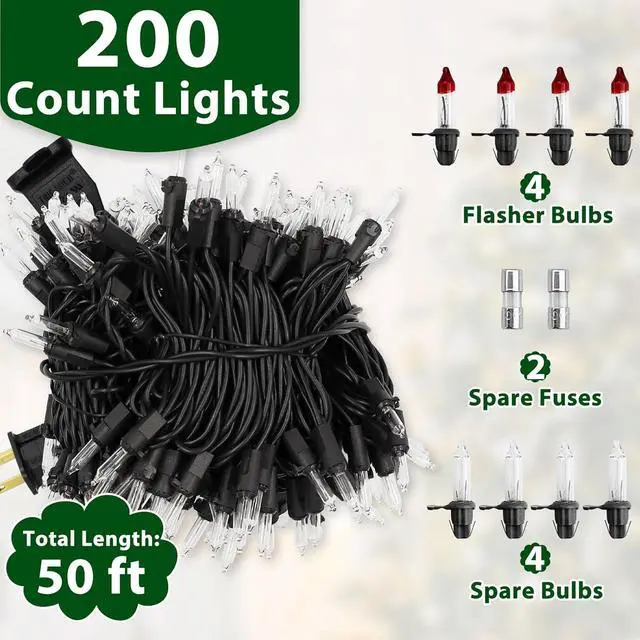 Alt view image 3 of 7 - Clear Christmas Lights 50FT 200 Count Incandescent Bulbs Warm White Mini Lights with Black Wire for Christmas Tree, Garland, Wedding, Party, Home, Indoor & Outdoor Festival Decoration