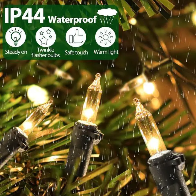 Alt view image 5 of 7 - Clear Christmas Lights 50FT 200 Count Incandescent Bulbs Warm White Mini Lights with Black Wire for Christmas Tree, Garland, Wedding, Party, Home, Indoor & Outdoor Festival Decoration