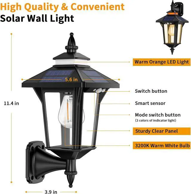 Alt view image 6 of 7 - Aqonsie Solar Porch Lights Outdoor with 3 Lighting Modes & Motion Sensing, Elegant Solar Barn Lights Outdoor Waterproof Solar Wall Sconce Lights, Solar Lanterns for Barn Shed Yard Garage Chicken Coop