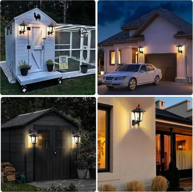 Alt view image 2 of 7 - Aqonsie Solar Porch Lights Outdoor with 3 Lighting Modes & Motion Sensing, Elegant Solar Barn Lights Outdoor Waterproof Solar Wall Sconce Lights, Solar Lanterns for Barn Shed Yard Garage Chicken Coop