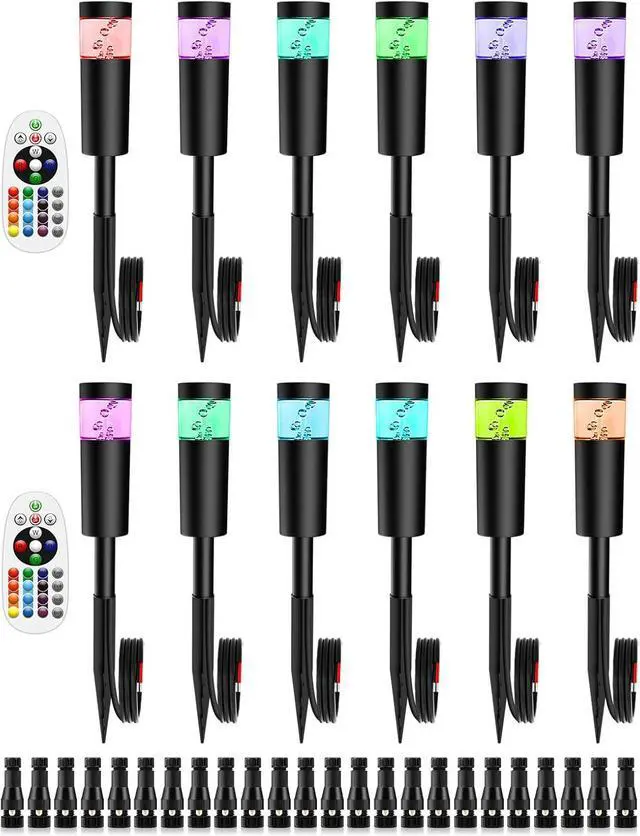 Main image of 5W RGBW Low Voltage Landscape Pathway Lights with Connectors 12V Outdoor Color Changing Landscape Lighting LED Bollard Path Lights Wired Waterproof Walkway Light for Garden Yard (12 Pack)