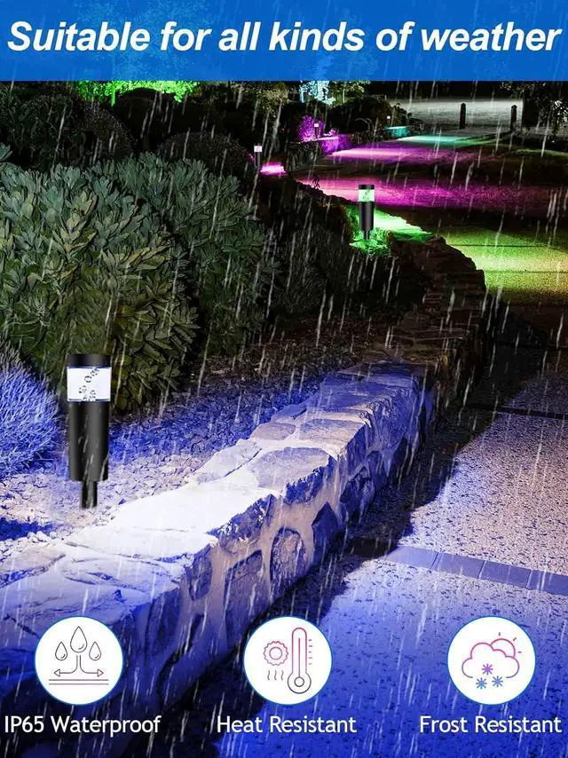 Alt view image 3 of 7 - 5W RGBW Low Voltage Landscape Pathway Lights with Connectors 12V Outdoor Color Changing Landscape Lighting LED Bollard Path Lights Wired Waterproof Walkway Light for Garden Yard (12 Pack)