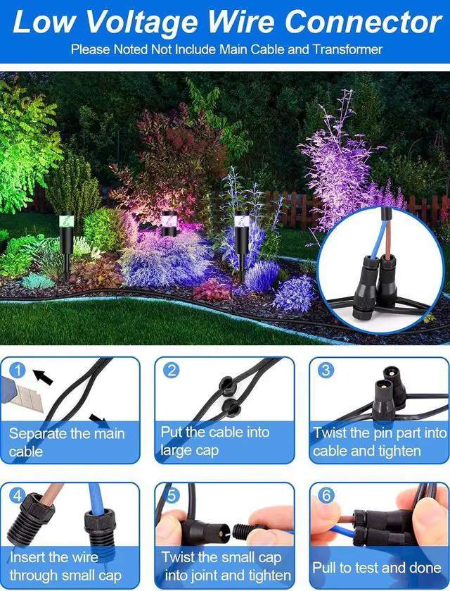 Alt view image 5 of 7 - 5W RGBW Low Voltage Landscape Pathway Lights with Connectors 12V Outdoor Color Changing Landscape Lighting LED Bollard Path Lights Wired Waterproof Walkway Light for Garden Yard (12 Pack)