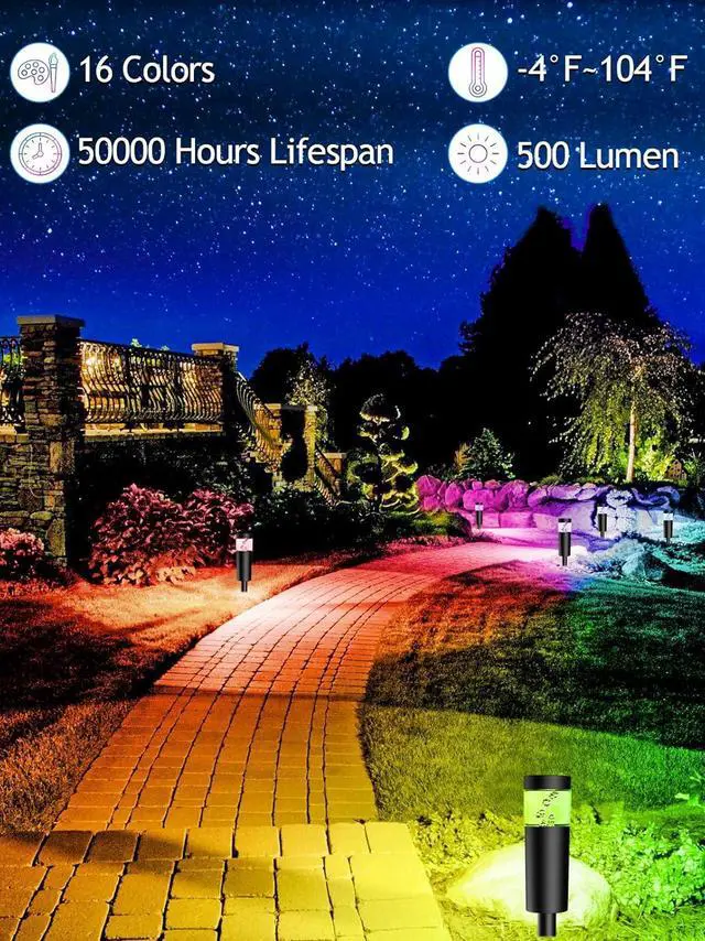 Alt view image 2 of 7 - 5W RGBW Low Voltage Landscape Pathway Lights with Connectors 12V Outdoor Color Changing Landscape Lighting LED Bollard Path Lights Wired Waterproof Walkway Light for Garden Yard (12 Pack)