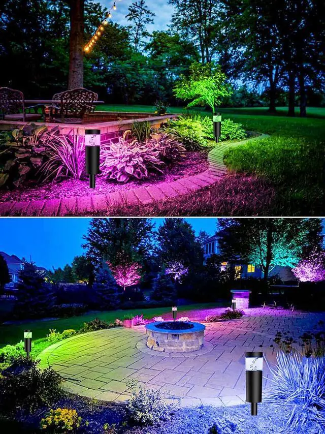 Alt view image 6 of 7 - 5W RGBW Low Voltage Landscape Pathway Lights with Connectors 12V Outdoor Color Changing Landscape Lighting LED Bollard Path Lights Wired Waterproof Walkway Light for Garden Yard (12 Pack)