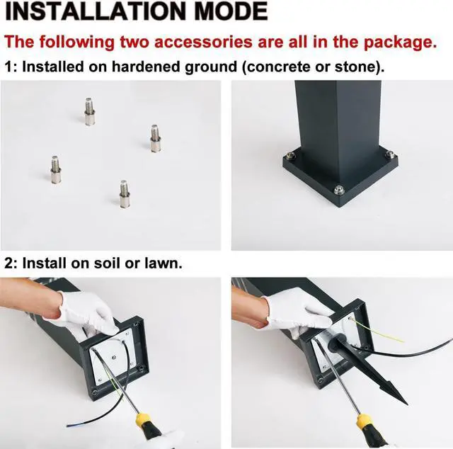 Alt view image 2 of 7 - Pathway Lights Post Lights IP55 Waterproof Outdoor Lamp Post Lawn Light Floor Lamp E26 Lampholder Hardwired Suitable for 12V / 24V / 120V Voltage16in, Black