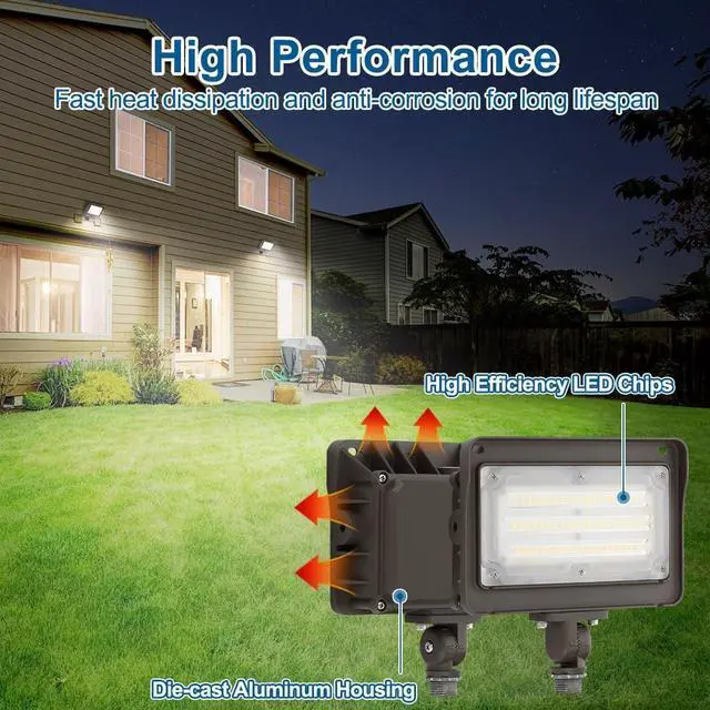 Alt view image 2 of 7 - DAKASON 50W LED Flood Light Outdoor, Dusk-to-Dawn Photocell 180° Adjustable Knuckle, 6500LM 5000K Replaces 150-200W HPS/MH, IP65 Waterproof Outdoor Security Lighting Fixture, 100-277Vac, ETL Listed