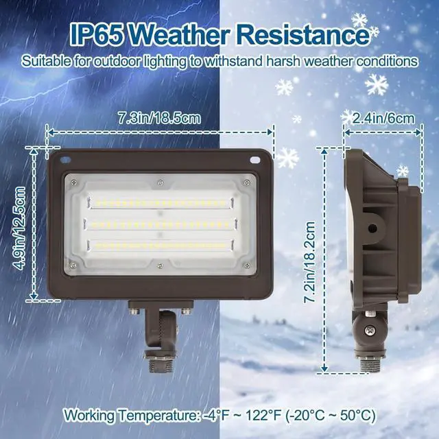 Alt view image 6 of 7 - DAKASON 50W LED Flood Light Outdoor, Dusk-to-Dawn Photocell 180° Adjustable Knuckle, 6500LM 5000K Replaces 150-200W HPS/MH, IP65 Waterproof Outdoor Security Lighting Fixture, 100-277Vac, ETL Listed