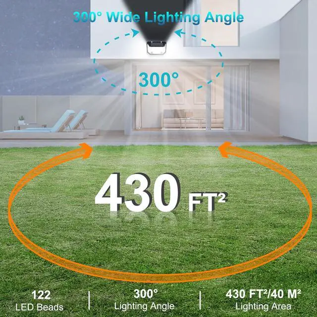 Alt view image 4 of 7 - Kasonic Solar Lights Outdoor, 122 LEDs Motion Sensor Lights with 300° Wide Angle, Ultra-Bright Solar Security Wall Lights for Outside Garden Patio Fence Stairway, Cool White-2 Pack