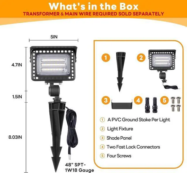 Alt view image 7 of 7 - Low Voltage LED Flood Light - 7W Landscape Wall Wash Light, 12V Outdoor IP65 Waterproof Angle Adjustable, Warm White Wide Beam Hardwired Aluminum Brown for Garden Yard Patio House