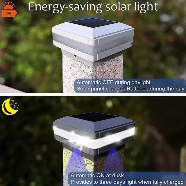 Alt view image 3 of 7 - Sumaote Solar Post Cap Light, 52 LEDs 160 Lumen 4x4 Solar Post Lights IP65 Waterproof for 4x4 Wooden Posts, 6000K White LED Lighting, Outdoor Fence Deck Patio Decor, White Shell, 4 Pack