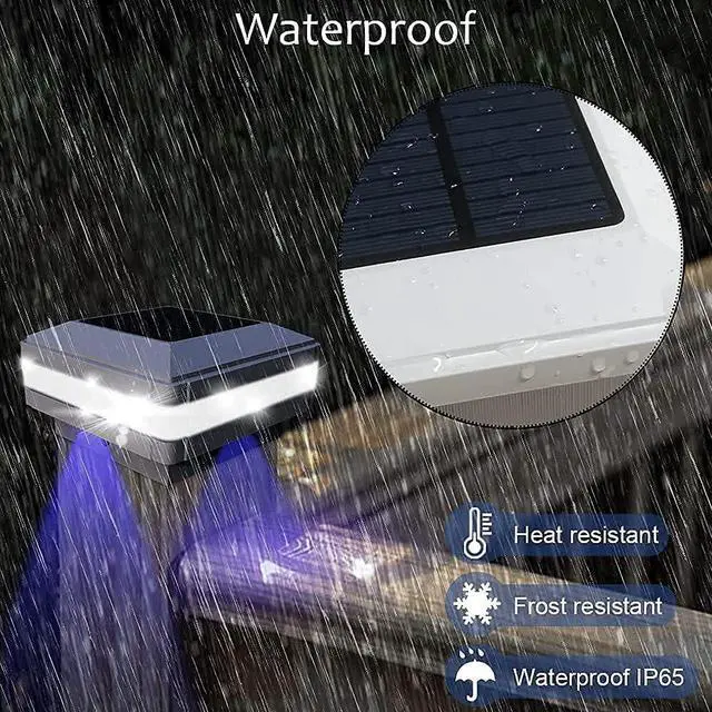 Alt view image 4 of 7 - Sumaote Solar Post Cap Light, 52 LEDs 160 Lumen 4x4 Solar Post Lights IP65 Waterproof for 4x4 Wooden Posts, 6000K White LED Lighting, Outdoor Fence Deck Patio Decor, White Shell, 4 Pack