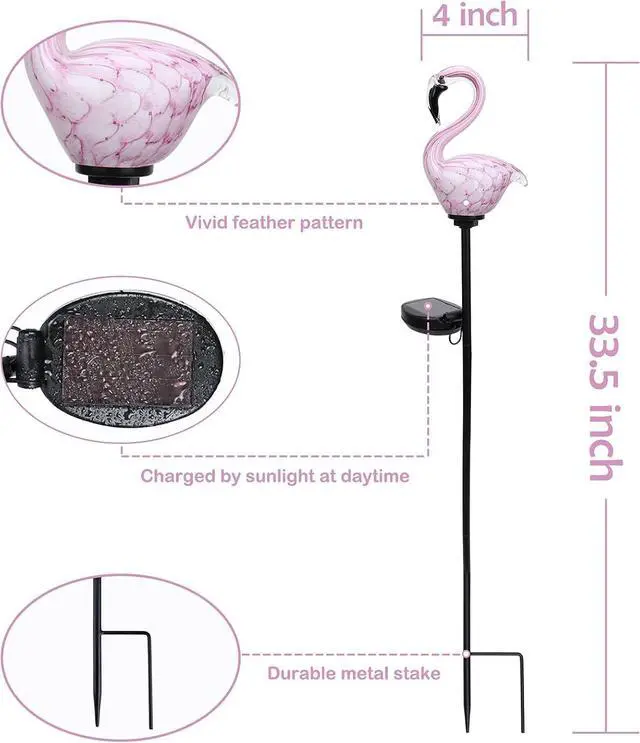 Alt view image 2 of 7 - Afirst Solar Outdoor Lights Decorative - Solar Garden Stake Lights Flamingo Handblown Glass Stake Garden Pathway Light Outdoor Waterproof Glass Stakes for Pathway Yard Lawn Decoration