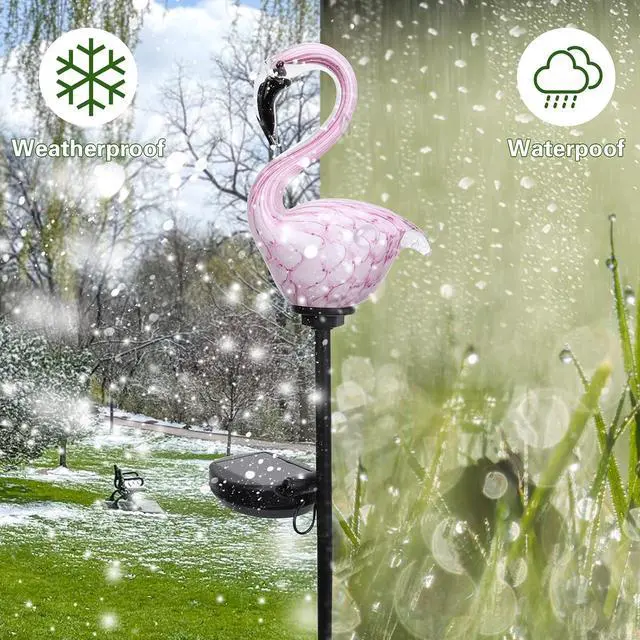 Alt view image 4 of 7 - Afirst Solar Outdoor Lights Decorative - Solar Garden Stake Lights Flamingo Handblown Glass Stake Garden Pathway Light Outdoor Waterproof Glass Stakes for Pathway Yard Lawn Decoration