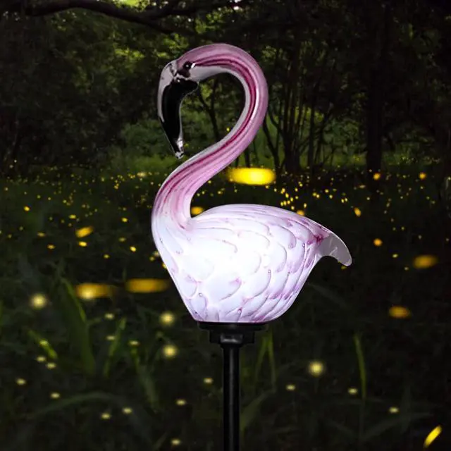 Alt view image 7 of 7 - Afirst Solar Outdoor Lights Decorative - Solar Garden Stake Lights Flamingo Handblown Glass Stake Garden Pathway Light Outdoor Waterproof Glass Stakes for Pathway Yard Lawn Decoration