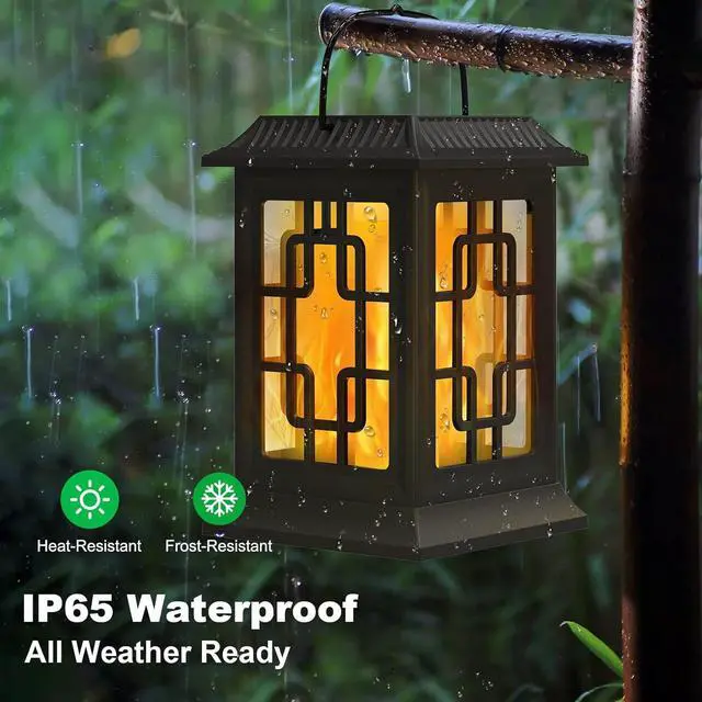 Alt view image 2 of 7 - Solar Lanterns Outdoor Waterproof, Hanging Solar Lights for Outside Black Hanging Solar Powered Lantern Decorative for Garden Yard Patio, 2 Pack